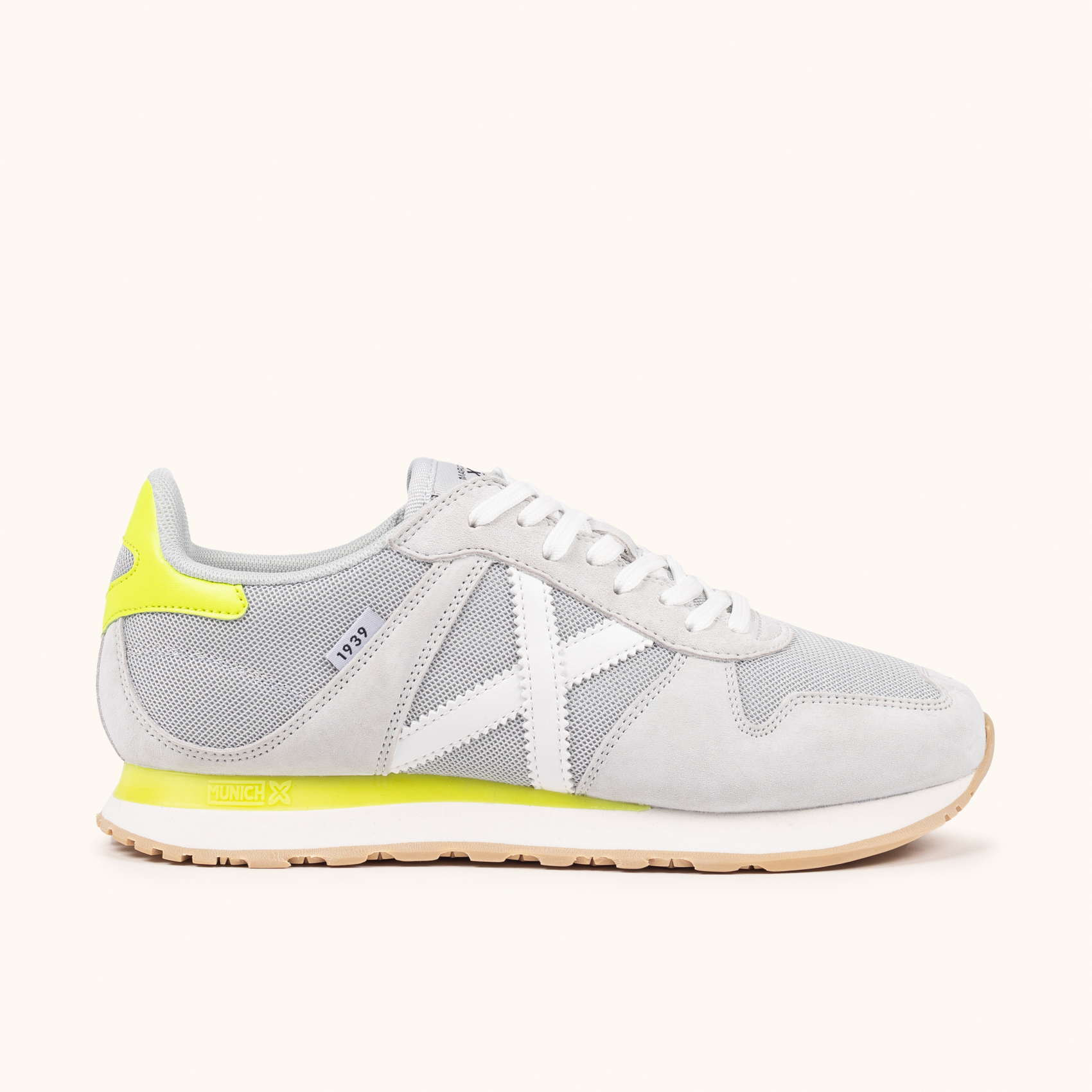 Sneakers de Estilo Retro Running en Serraje y Rejilla Gris y Amarillo MUNICH MASSANA CLASSIC WMN 598