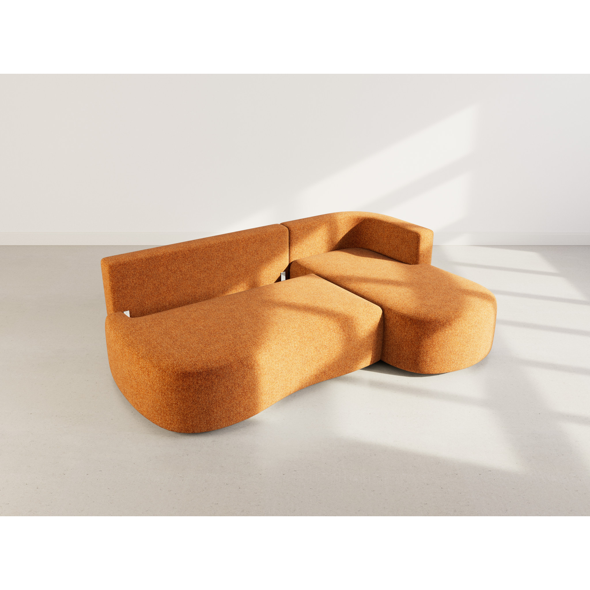 Mahina - canapé d'angle droit 4 places convertible avec coffre en tissu texturé - Terracotta
