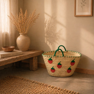 Panier Fraises brodées - Rouge