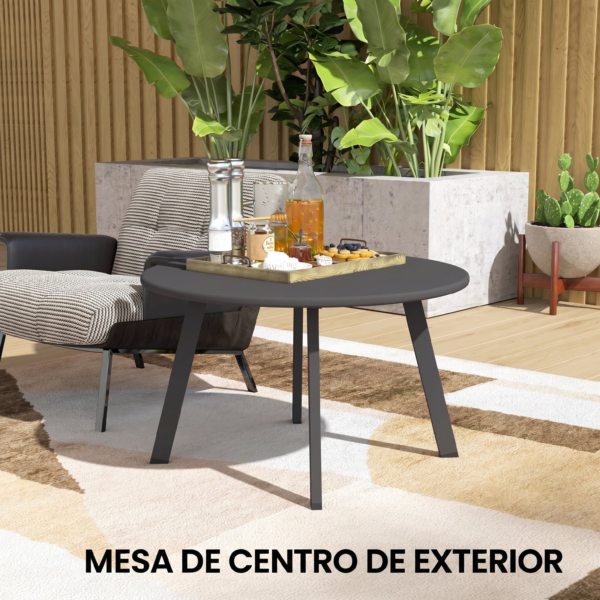 Outsunny Mesa de Centro de Jardín Redonda de Metal Mesa Auxiliar con Bordes Redondeados Patas Antideslizantes Mesa de Café para Patio Balcón Salón Ø70x42 cm Gris Carbón