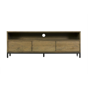 Meuble TV 140 cm chêne encadrement métal HUDSON