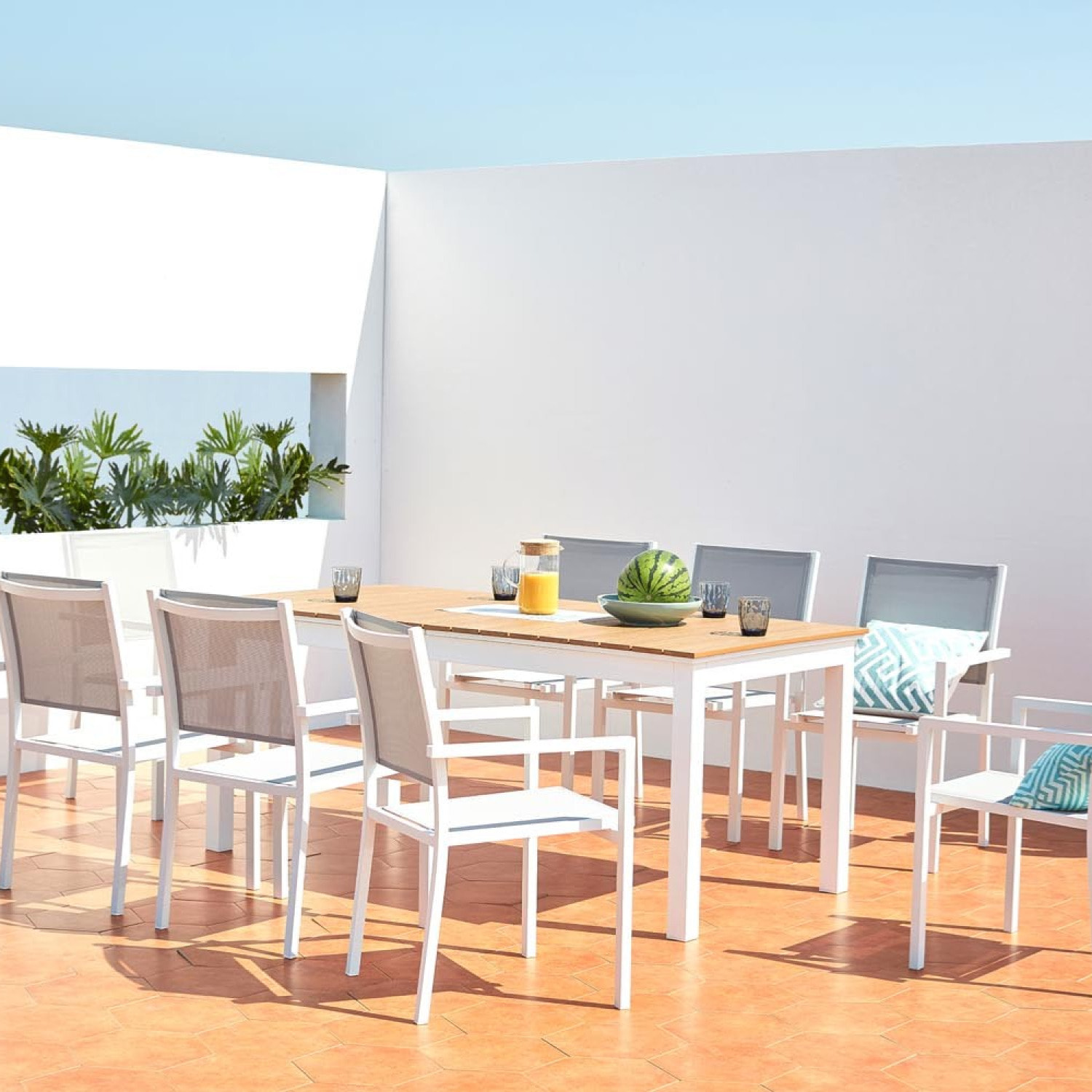ELIANE Table extensible de jardin 8 places en aluminium et bois