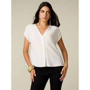 Oltre - Blusa in viscosa crêpe con scollo a V - Bianco