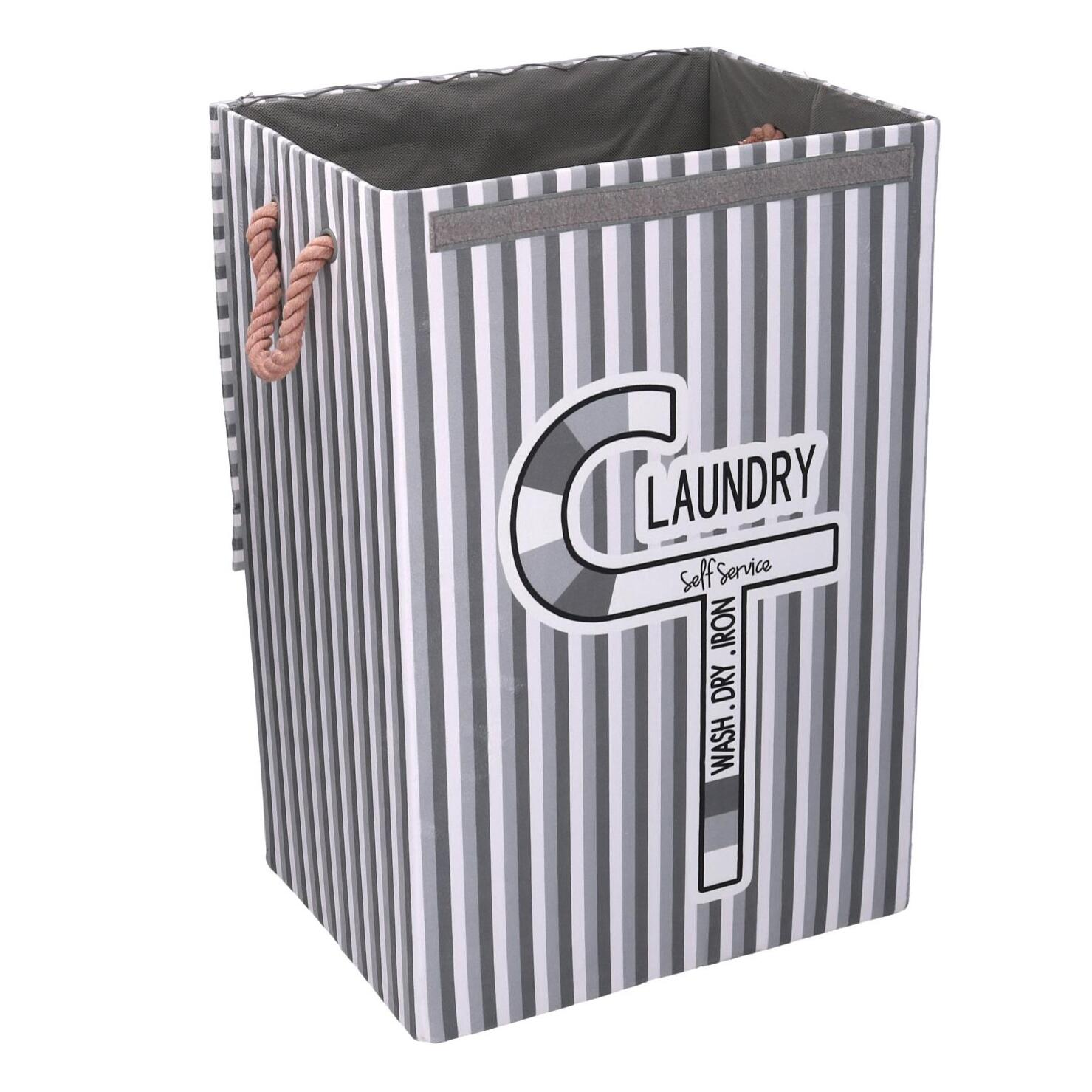 Cestone in tessuto laundry grigio con coperchio cm40x30h60