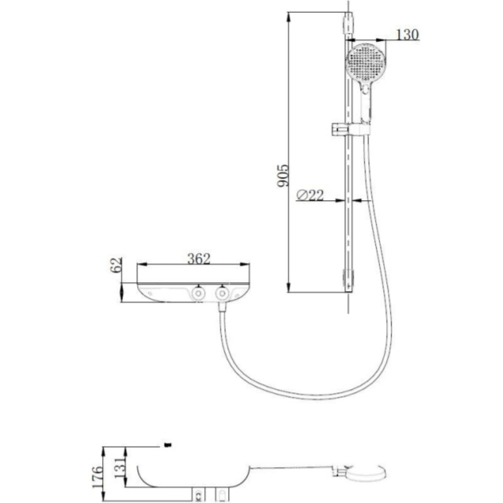 Ensemble de douche avec douchette 3 jets, mitigeur thermostatique, barre 90.5cm, Chrome/Blanc (SATSSTKPF1)