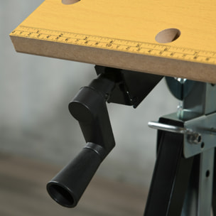 Banco de Trabajo Ajustable en Altura con 4 Clavijas Giratorias Tableros Ajustables en ángulo y Distancia 65x57x85-114 cm Madera Natural y Negro