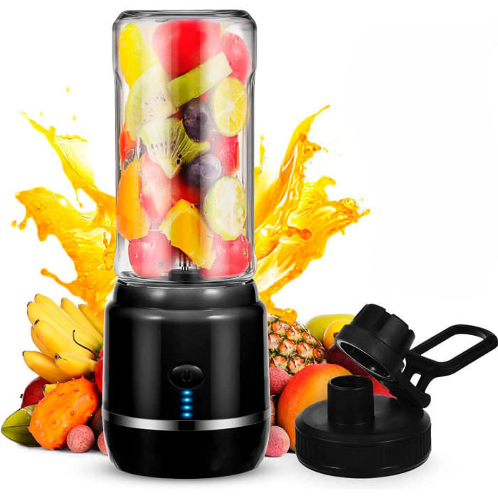 Batidora portátil HD-03-02 con 2 vasos de 420 ml con potente motor de 240W y batería recargable de 4000mAh.