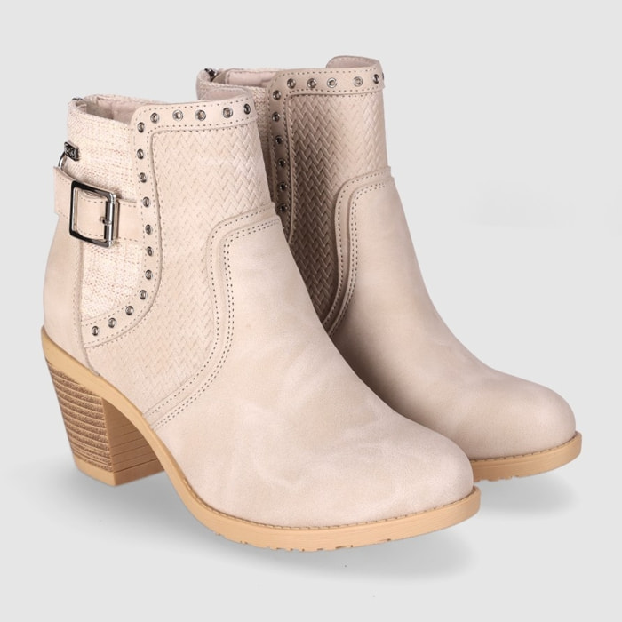 Botines de Piel Sintética - Beig - Tacón: 6 cm