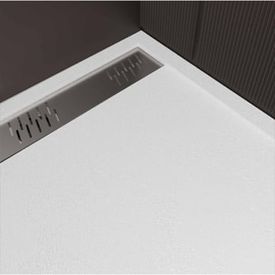 Receveur de douche en résine blanc 80x120x3 cm effet pierre granit + grille linéaire chrome