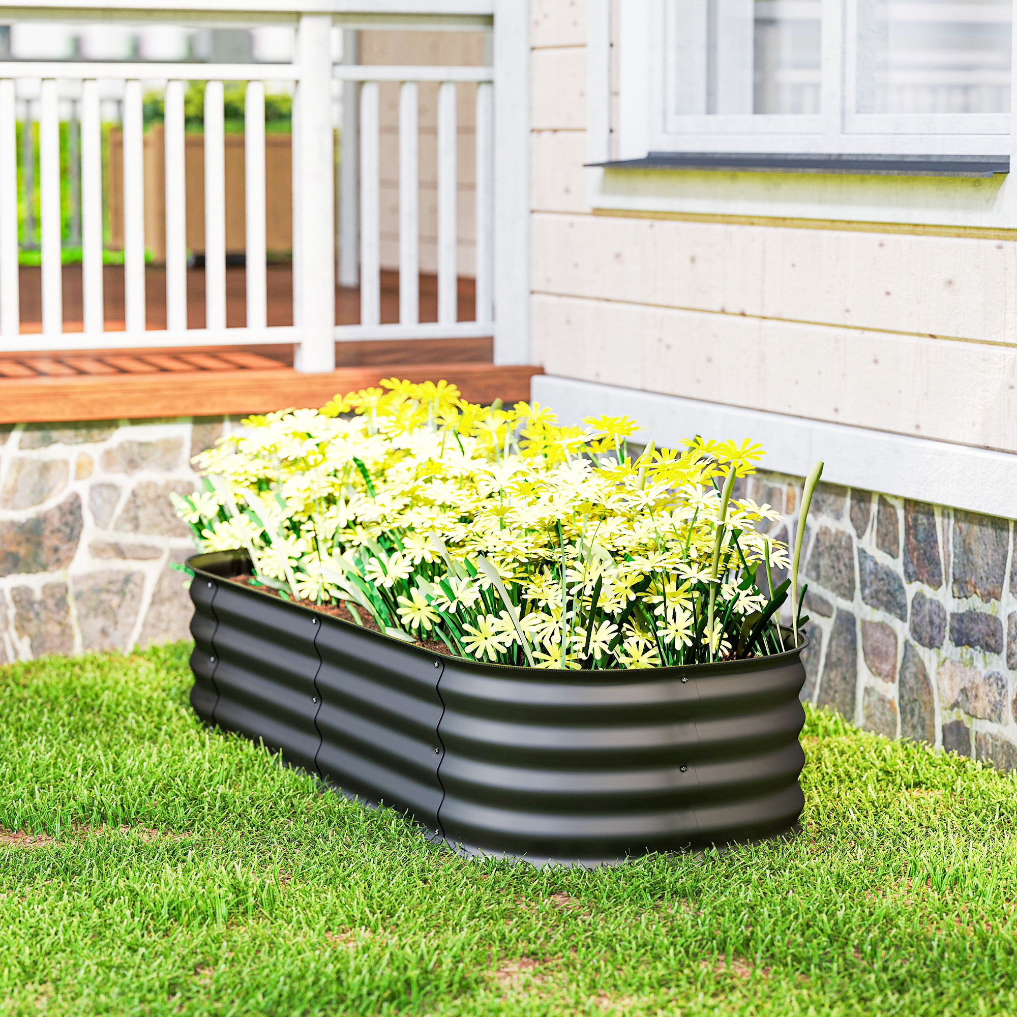 Jardinera Exterior Grande de Acero Galvanizado, Huerto Urbano para Cultivar Plantas, Macetero Exterior con Bordes de Seguridad, Fácil Montaje, Resistente a la Intemperie, 150x62x30 cm, Gris