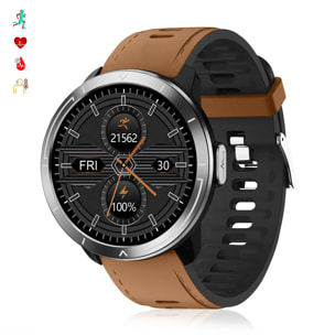 Smartwatch M18 Plus. Bracciale in pelle e silicone. Con termometro corporeo, frequenza respiratoria, pressione sanguigna e O2. Modalità multisport.