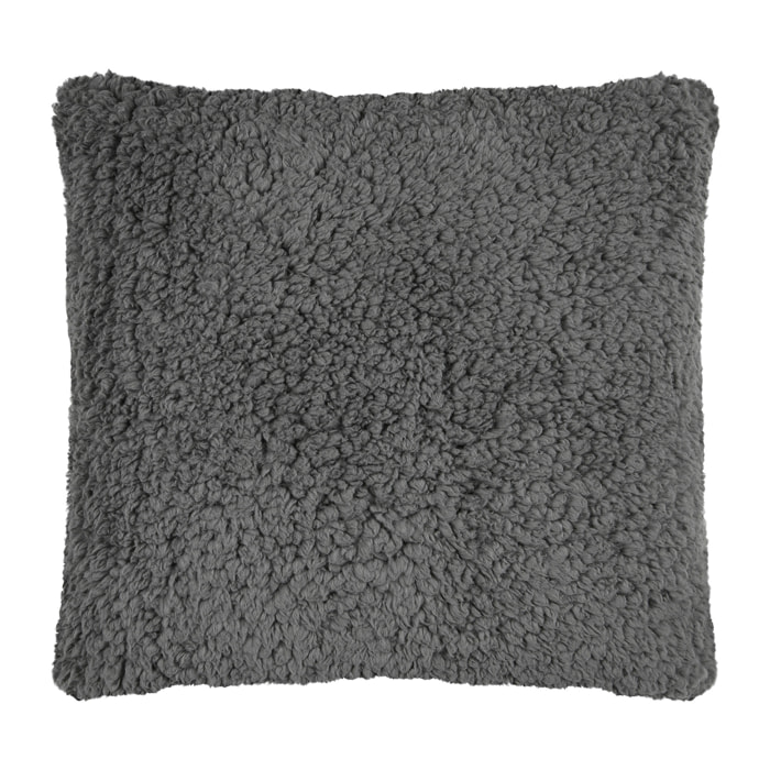 Coussin carré moelleux fausse fourrure - Gris