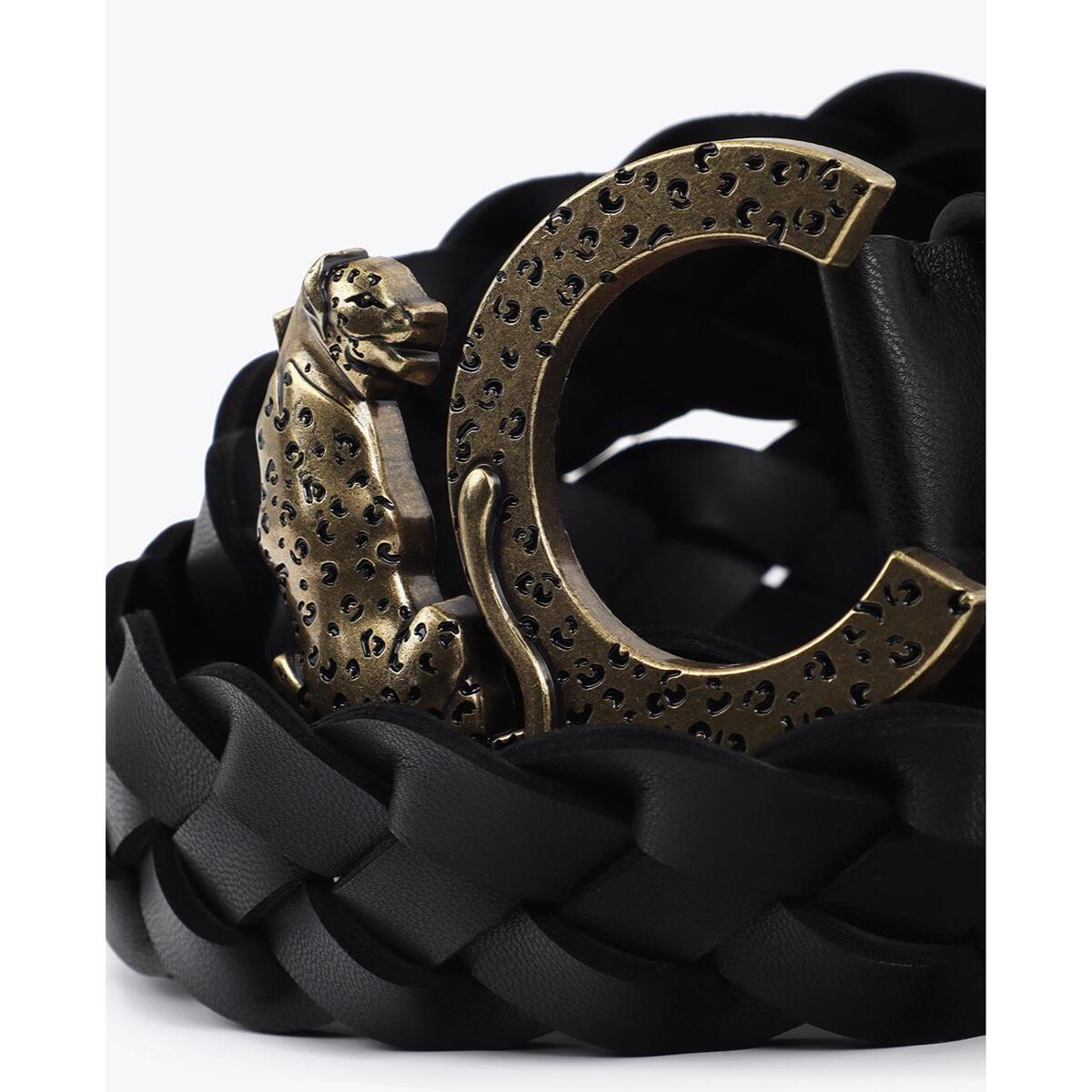 Cintura reversibile in similpelle intrecciata con fibbia con logo animale