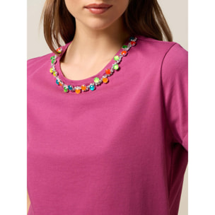 Oltre - T-shirt con ricamo in pietre colorate - Viola