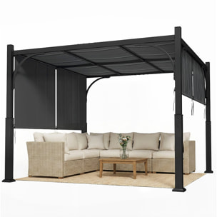 Pergola de jardin 3 x 3 m auvent coulissant métal galvanisé anthracite