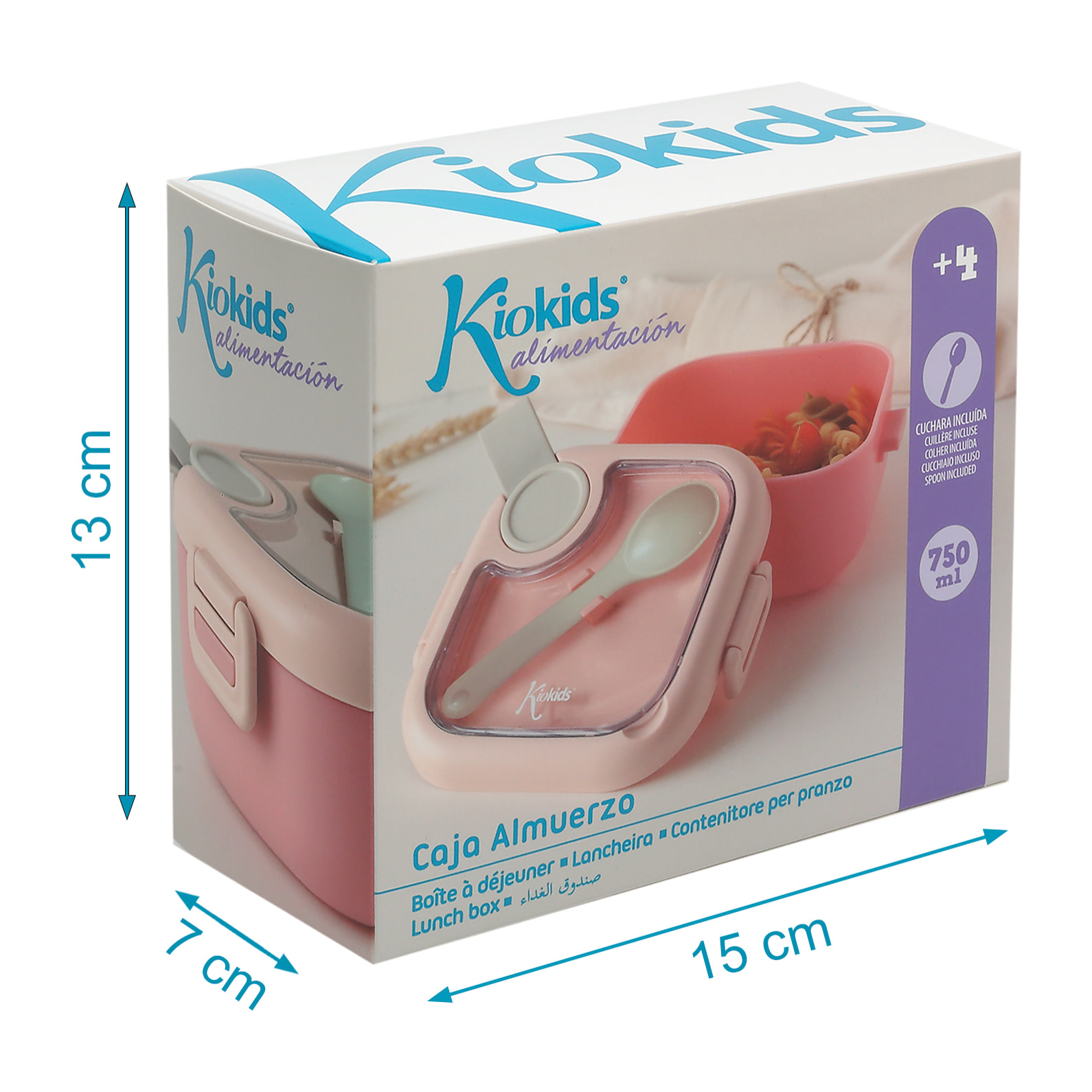 CAJA ALMUERZO ROSA CON CUCHARA GRIS