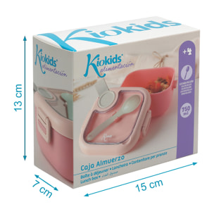 CAJA ALMUERZO ROSA CON CUCHARA GRIS