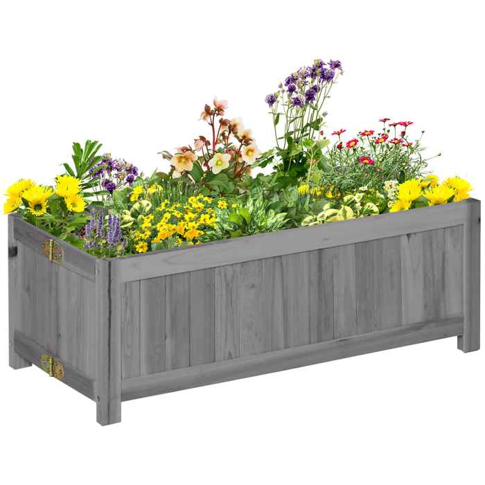 Jardinière sur pied pliable bac à fleurs dim. 70L x 30l x 25H cm corps aspect lattes bois sapin gris
