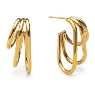 Pendientes Aro Claw Triple Acero Baño Oro