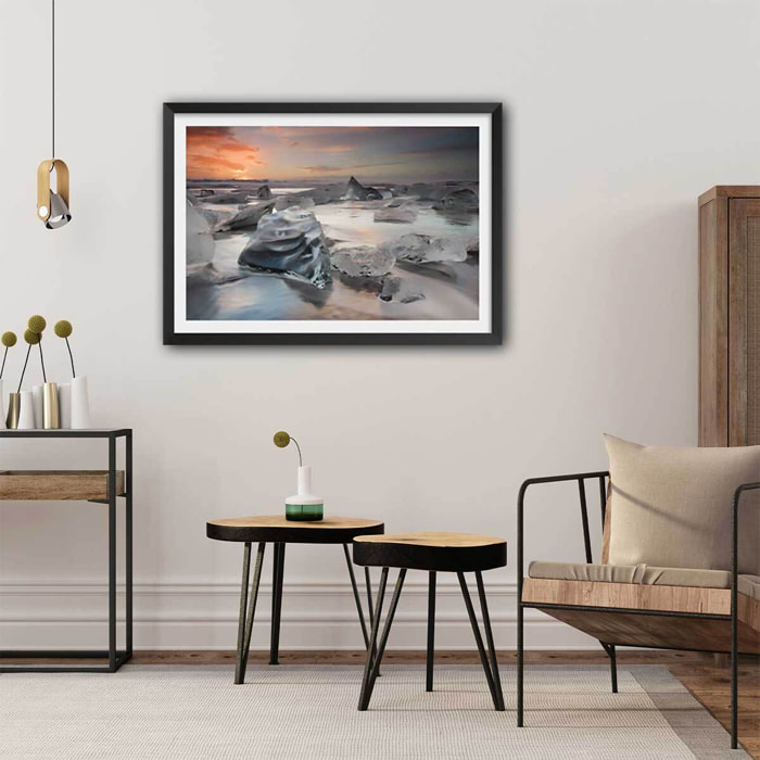 Affiche paysage Lagon glace Affiche + cadre en bois - Noir