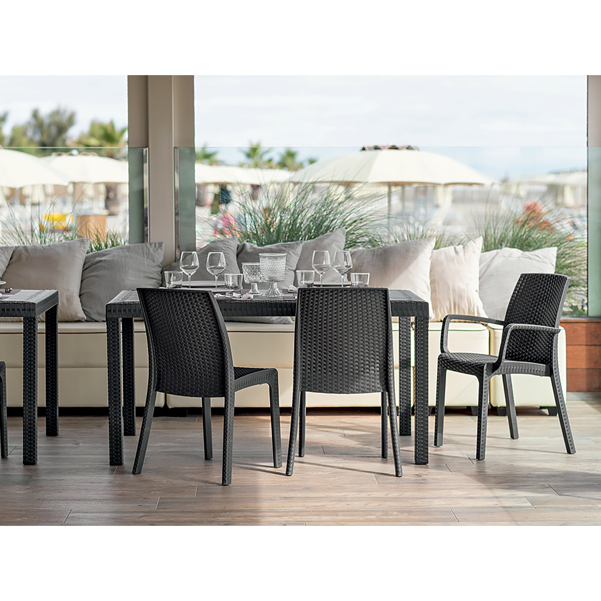 Tavolo da esterno Adila, Base per picnic, Piano da pranzo da giardino, Banco outdoor multiuso, Made in Italy, 150x90 h74 cm, Antracite
