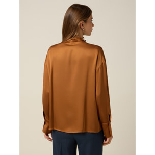 Oltre - Camicia in raso con profili decorati - Arancio / Fuxia