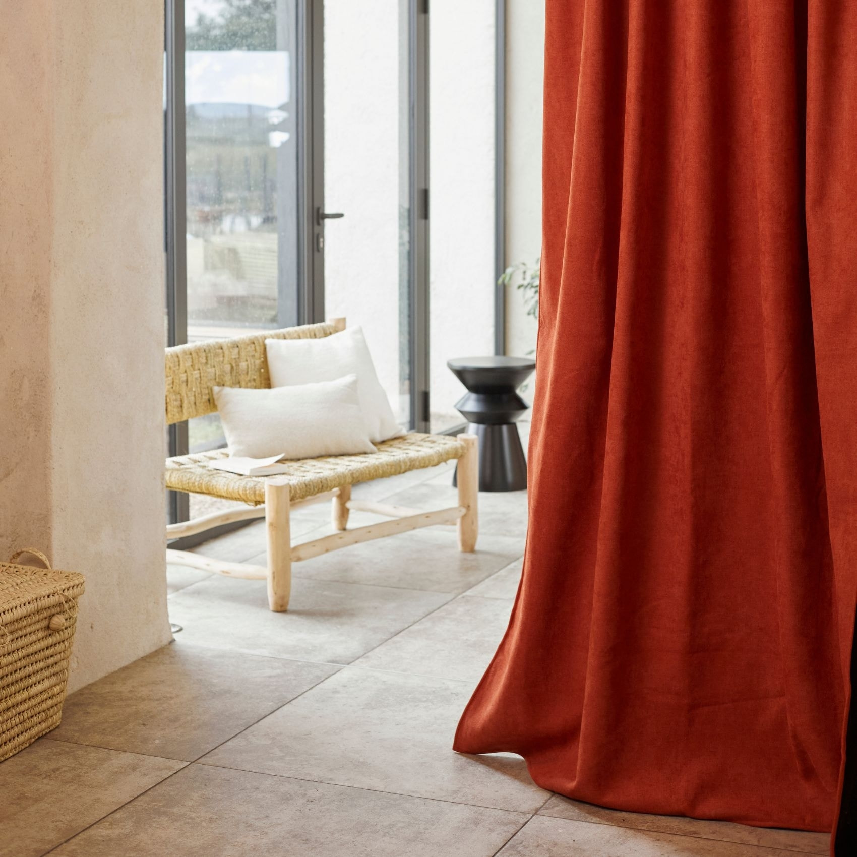 Rideau thermique phonique et semi occultant à galons fronceurs KONFOR - Terracotta