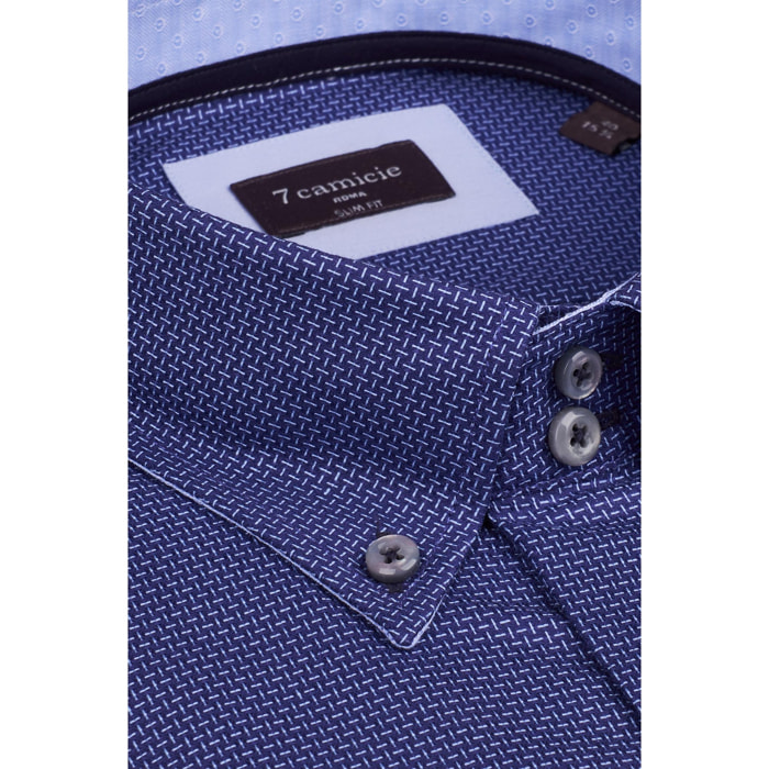 Camicia Uomo 2 Bottoni Button Down Slim Jacquard Fantasia Blu/Celeste