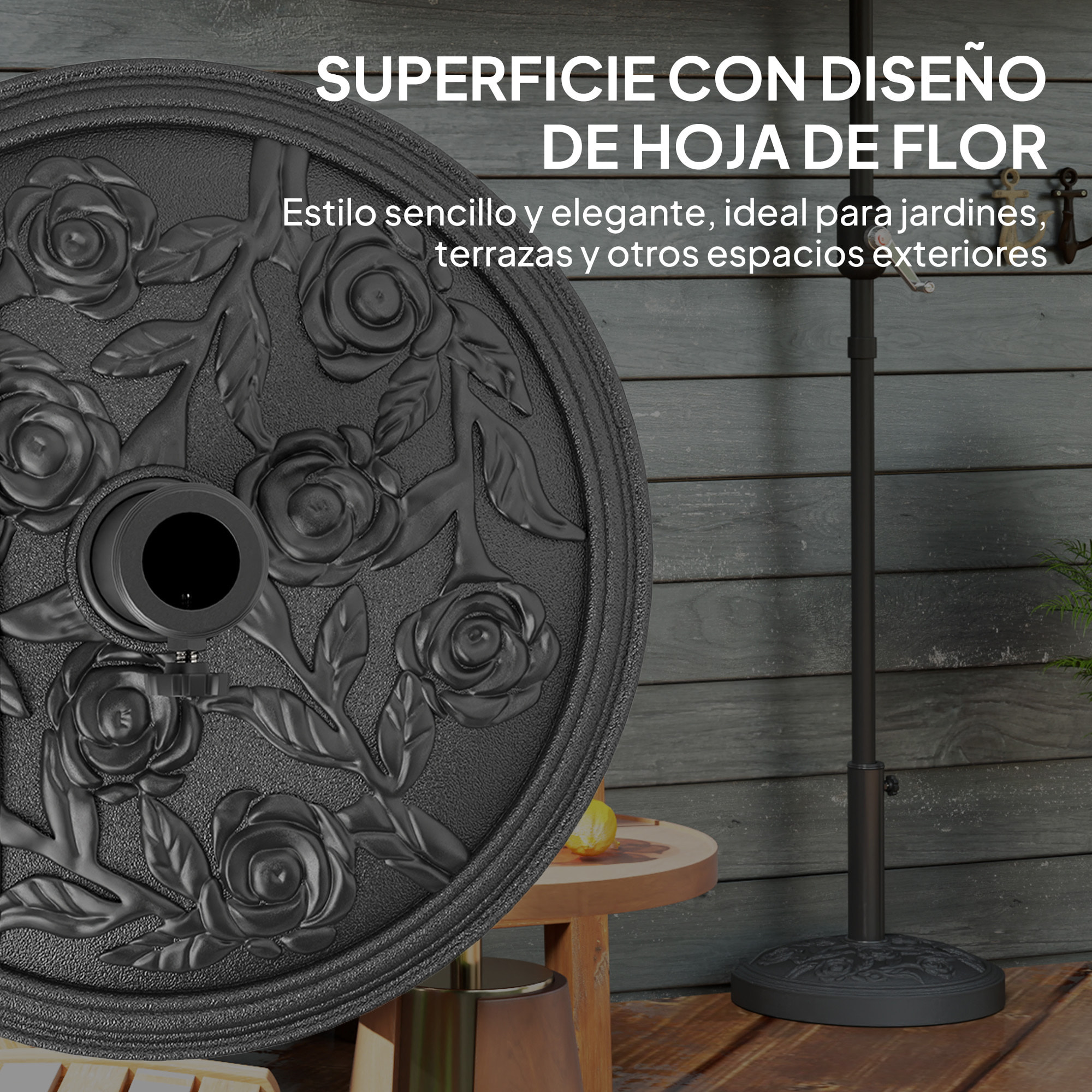 Base para Sombrilla Semicircular Soporte para Parasol Pie para Sombrilla con Relleno de Cemento Peso 12 kg para Jardín Terraza Negro