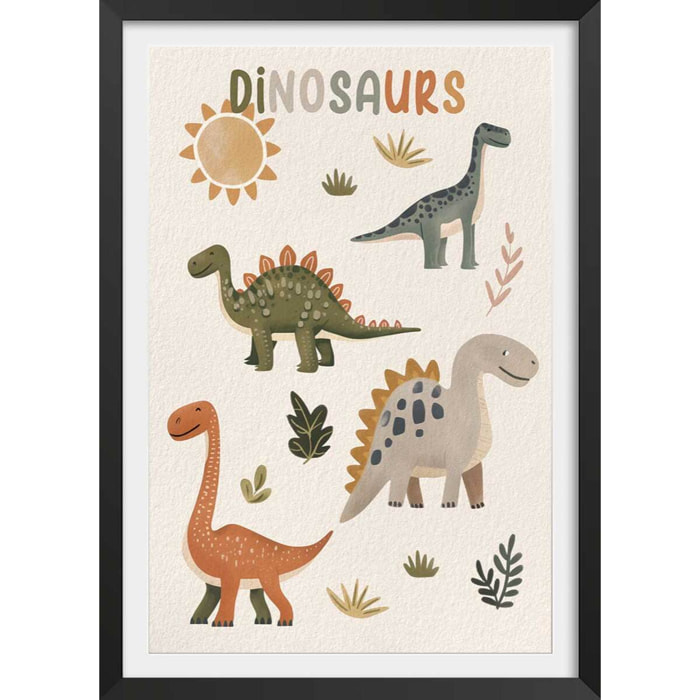 Affiche enfant les grands dinos  Affiche + cadre en bois - Noir