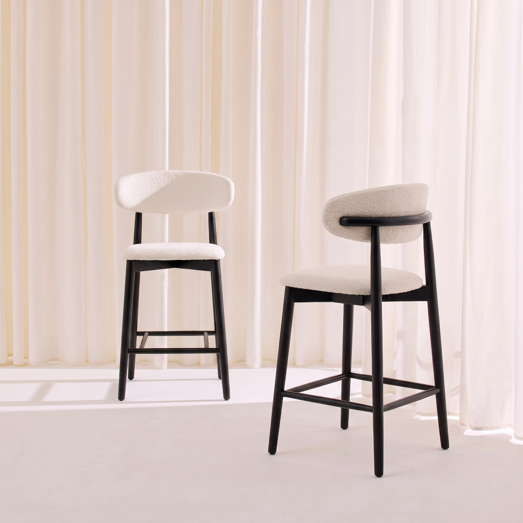 Tabouret de bar bois d'hévéa et tissu bouclette (lot de 2)  PAOLA