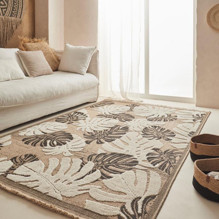 Tulum - Tapis effet jute motif feuille