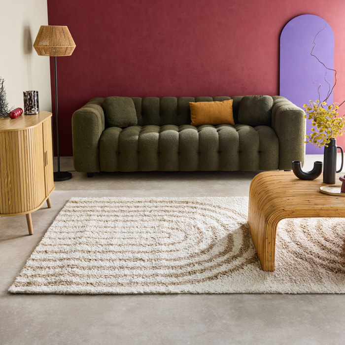Tapis intérieur shaggy CHRIS. motifs géométriques arc-en-ciel. beige. poils longs. 160 x 230 cm