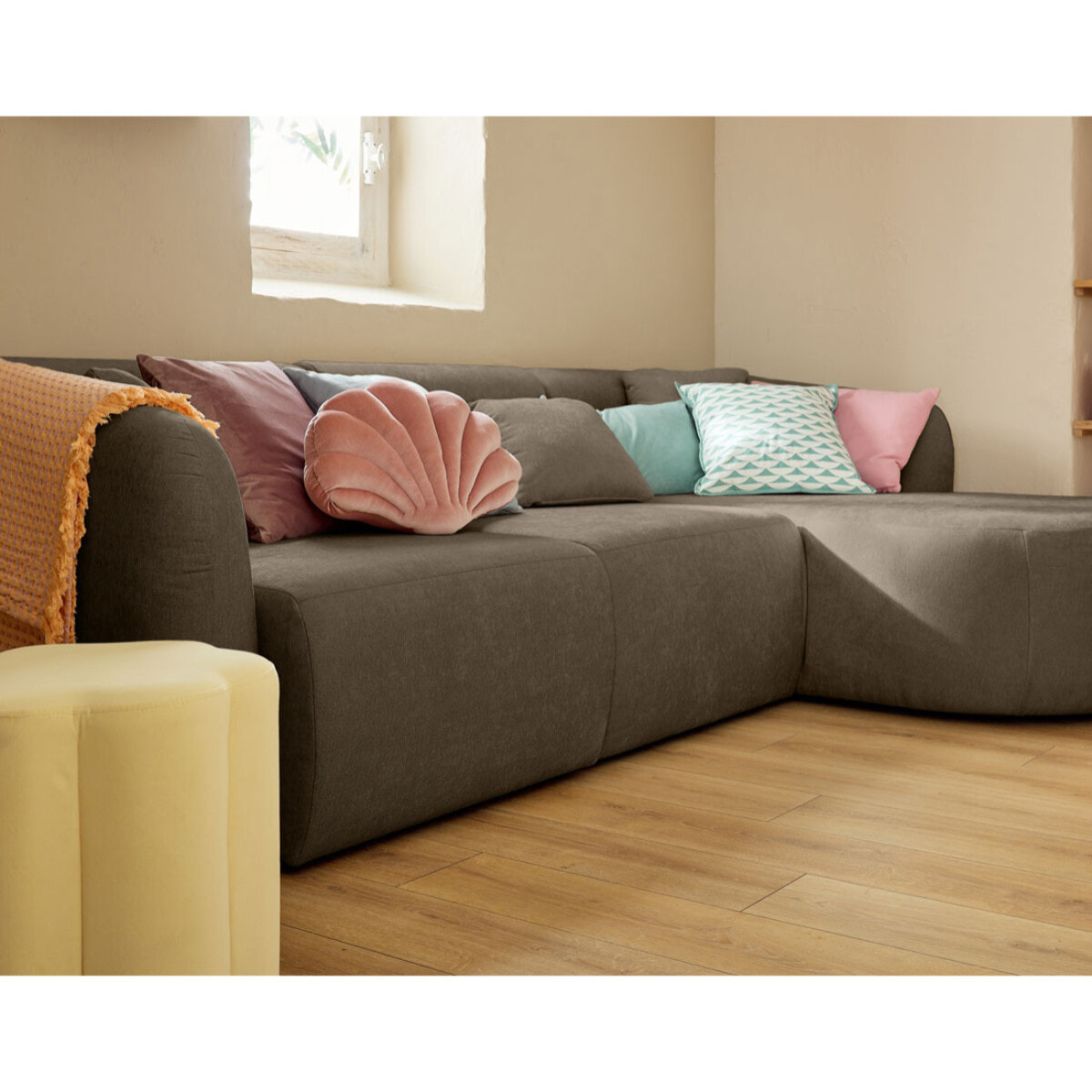 Ikare - module d'assise méridienne droit - en tissu - Taupe