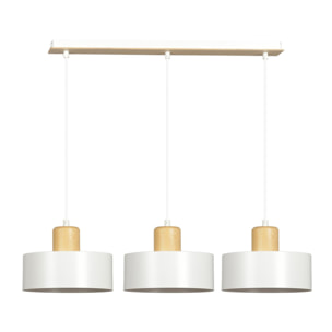 Lampada a sospensione Torin in acciaio bianco e legno naturale
