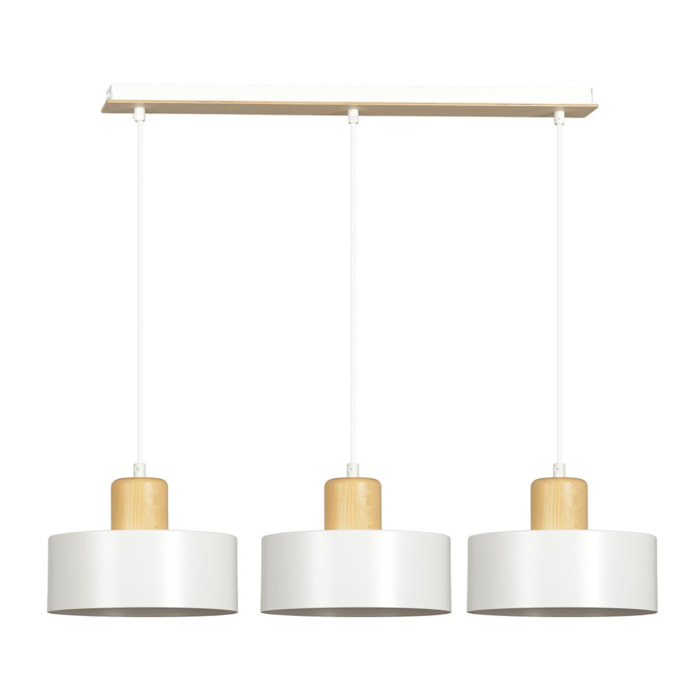Lampada a sospensione Torin in acciaio bianco e legno naturale