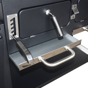 Barbecue Grill charbon de bois - Bernard XL Noir - Avec récupérateur de cendres. aérateurs. bac charbon ajustable et tablettes rabattables. L 160 x P 107.5 x H 141cm