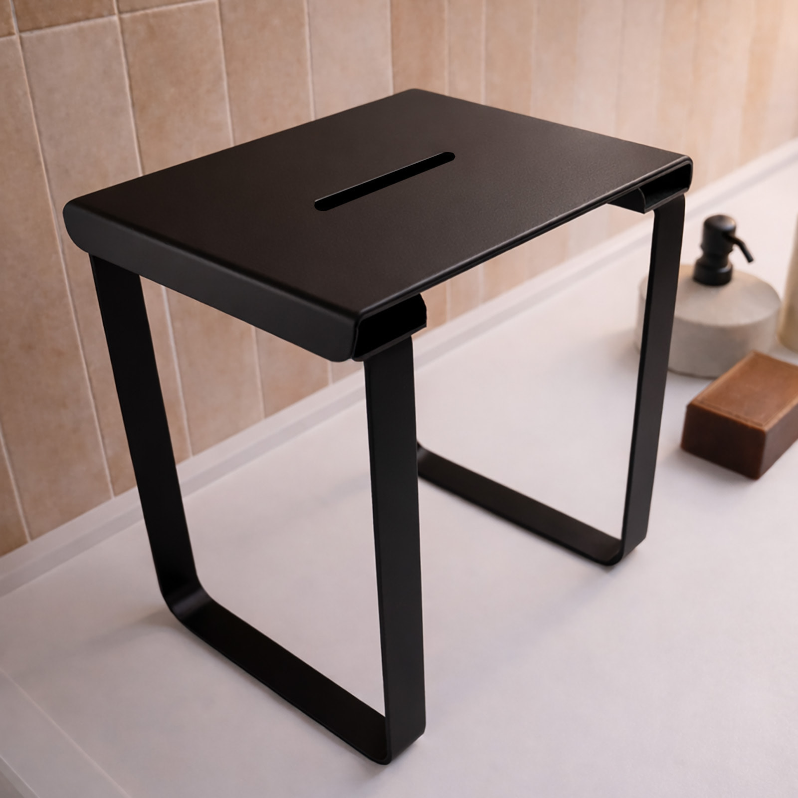 SIEGE DE DOUCHE EN INOX NOIR MAT - 40x30x46 cm