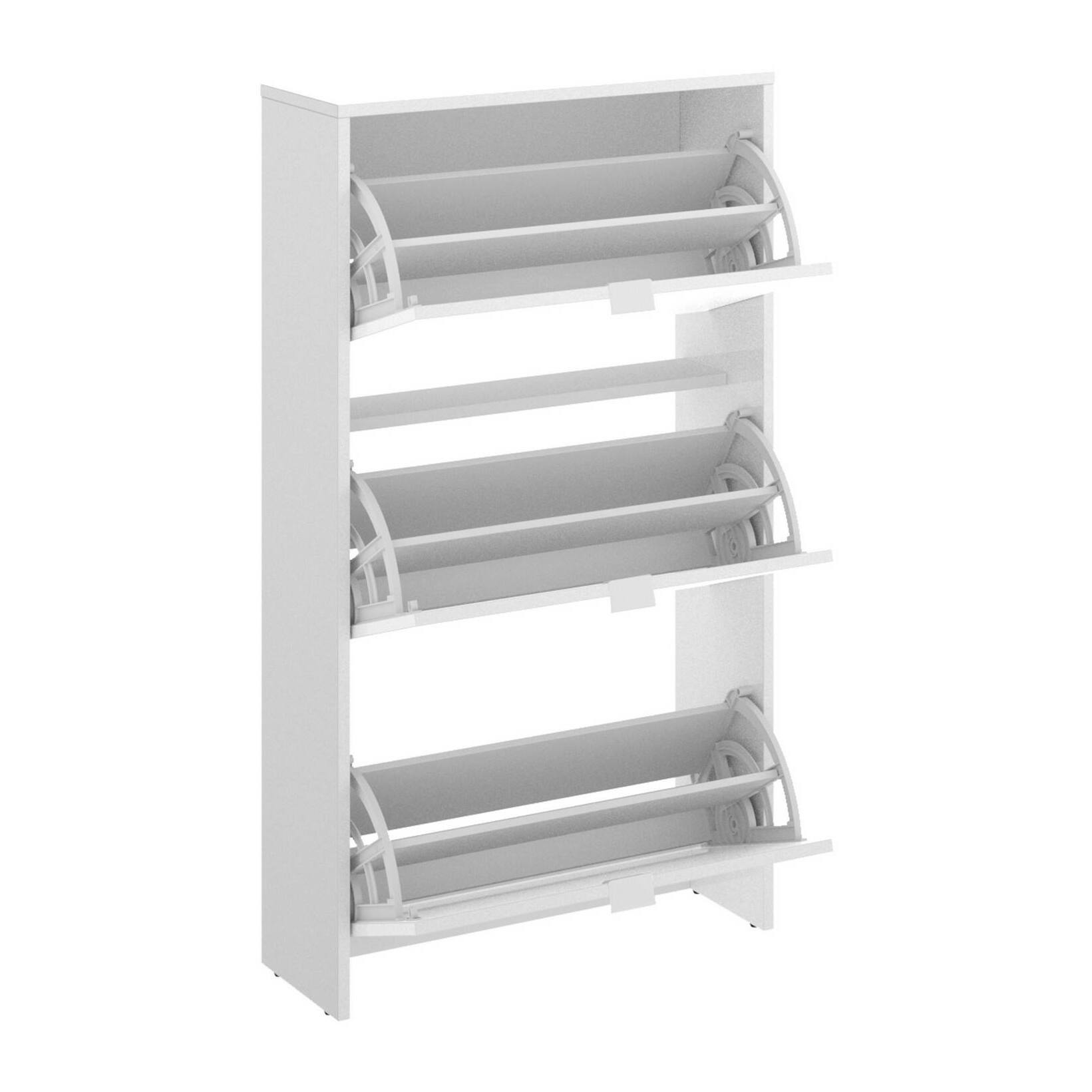 Scarpiera Vignole, Portascarpe salvaspazio da ingresso, Mobiletto porta scarpe a 3 ante a ribalta, 61x25h113 cm, Bianco