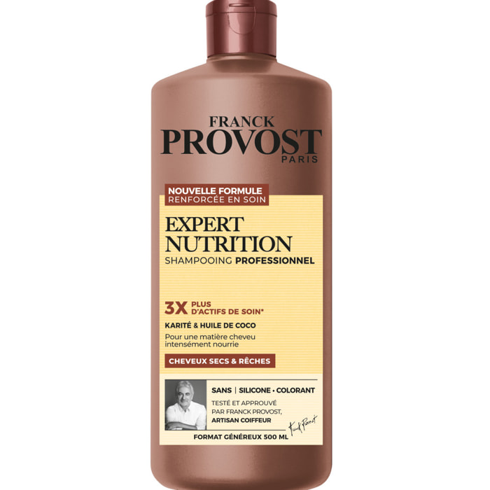 Lot de 6 - Franck Provost Expert Nutrition Shampooing Professionnel Sans Silicone Cheveux Secs et Rêches 500ml