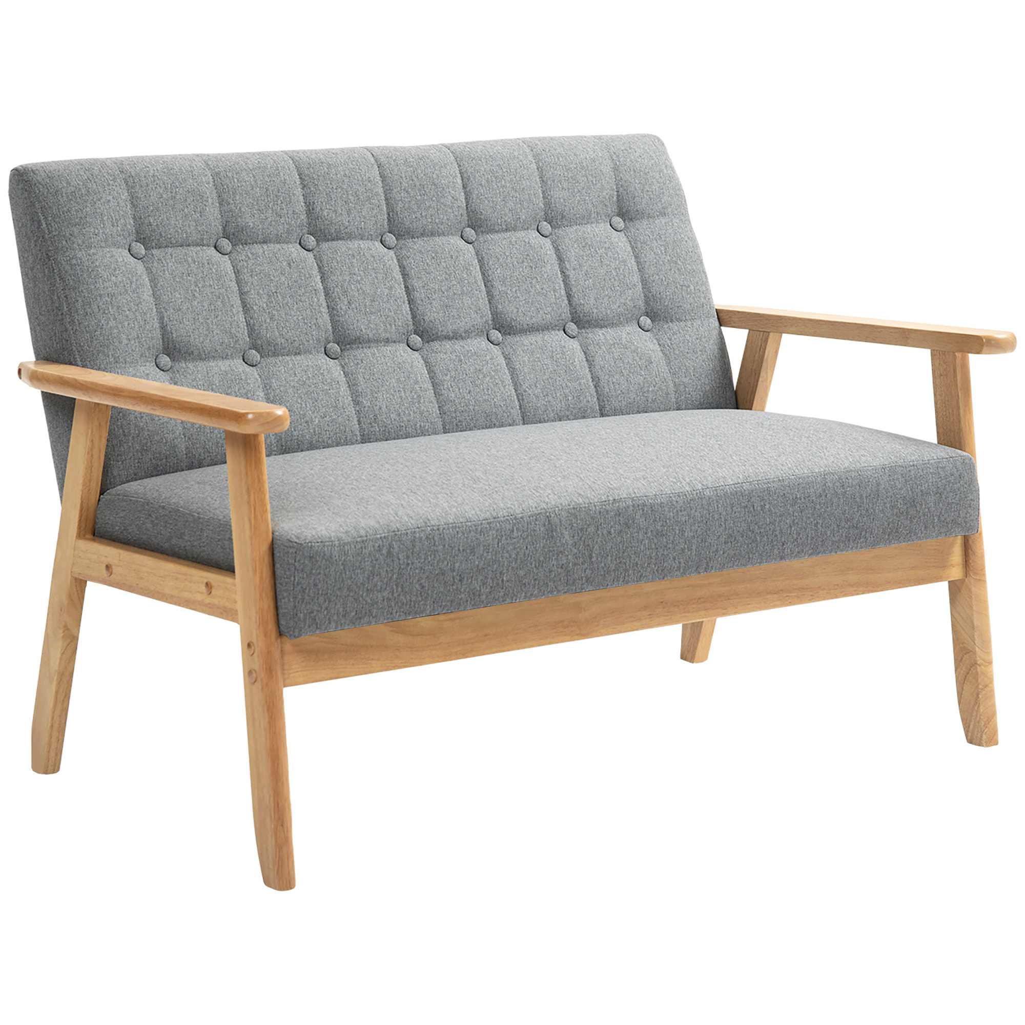 Sillón de 2 Plazas Sofá de 2 Plazas Tapizado en Lino con Reposabrazos de Madera Respaldo Acolchado Carga 250 kg Sillón para Salón Dormitorio Gris Claro