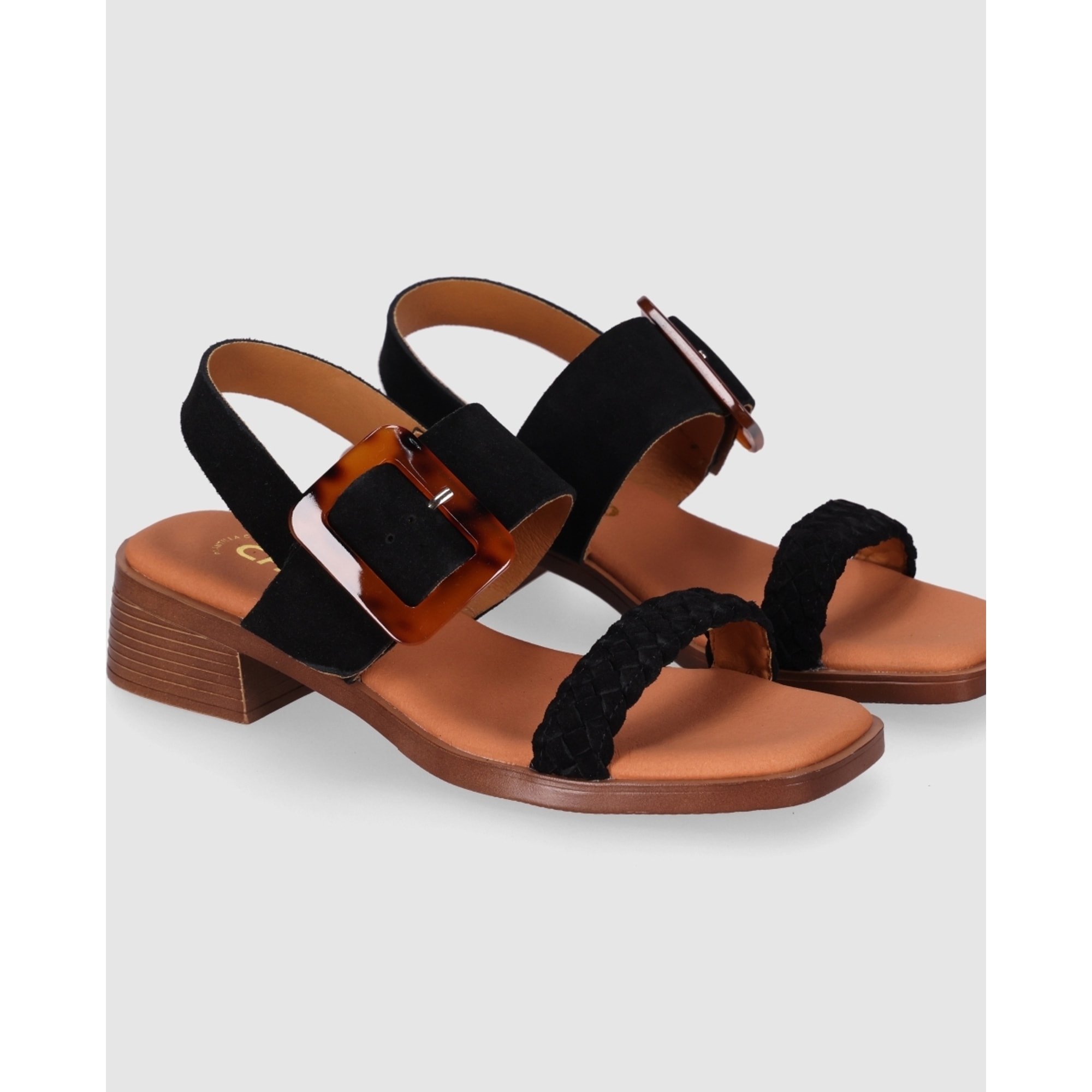 Sandalias de Serraje - Negro - Tacón: 4 cm