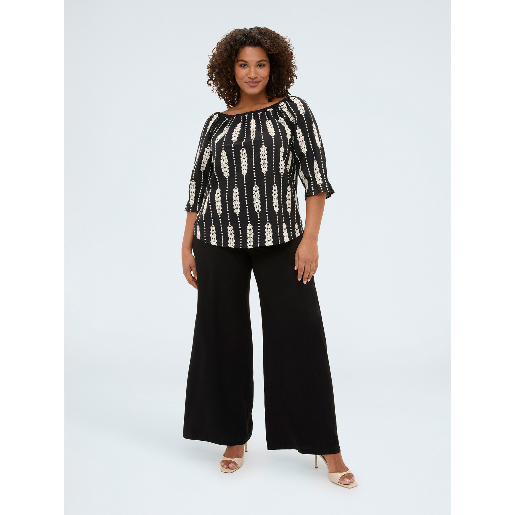Fiorella Rubino - Blusa off shoulders con bordados - Negro