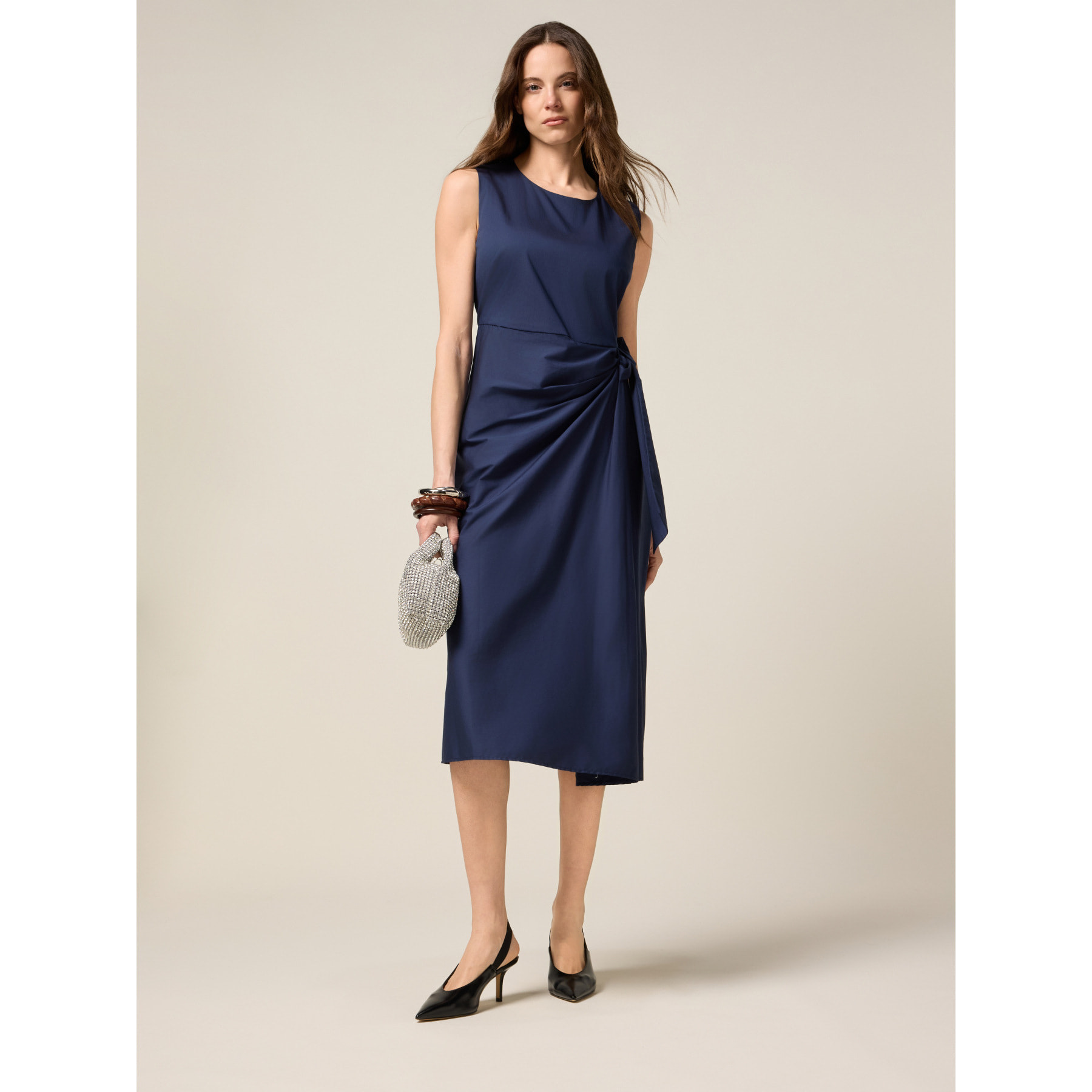 Oltre - Vestito midi con fiocco laterale - Blu