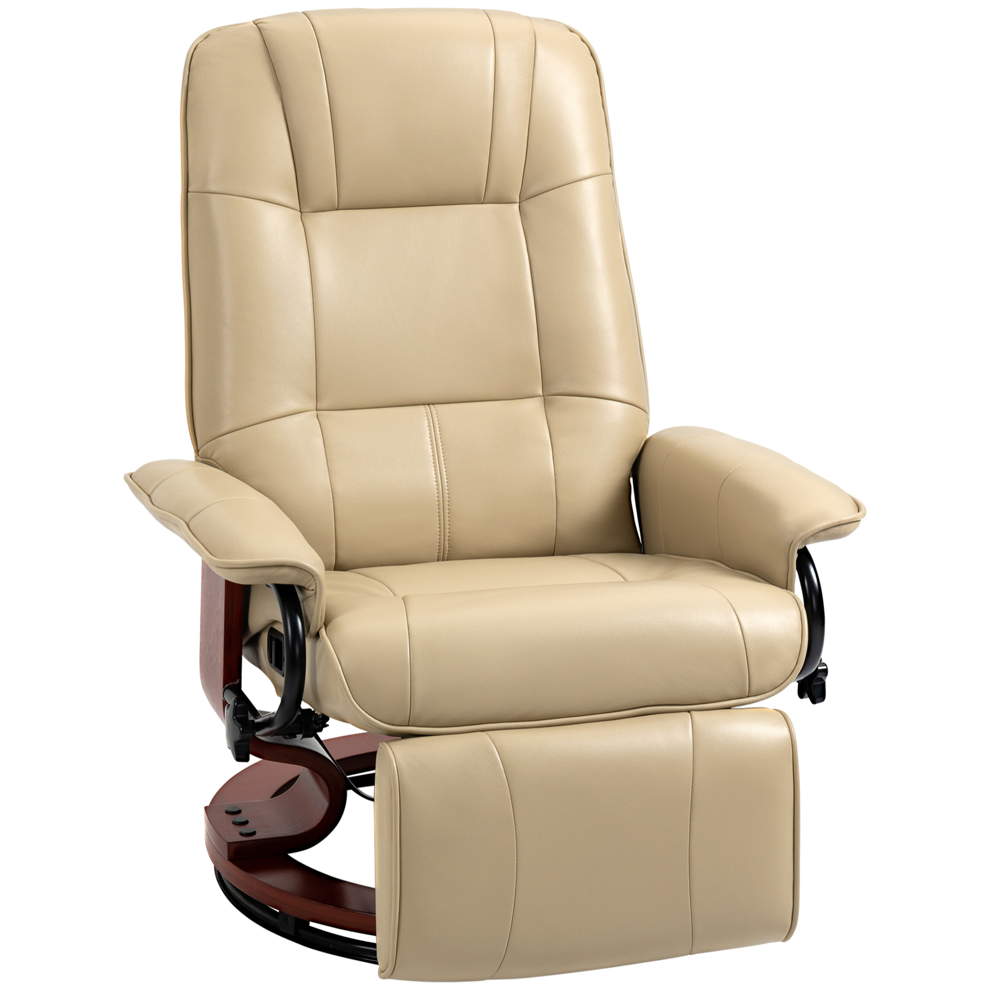 Fauteuil relax inclinable repose-pied réglable pivotant 360° bois synthétique crème