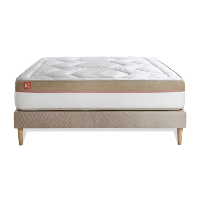 Ensemble Matelas Le Cosy - 30cm - Mémoire de forme - Confort durable - Sommier kit Beige