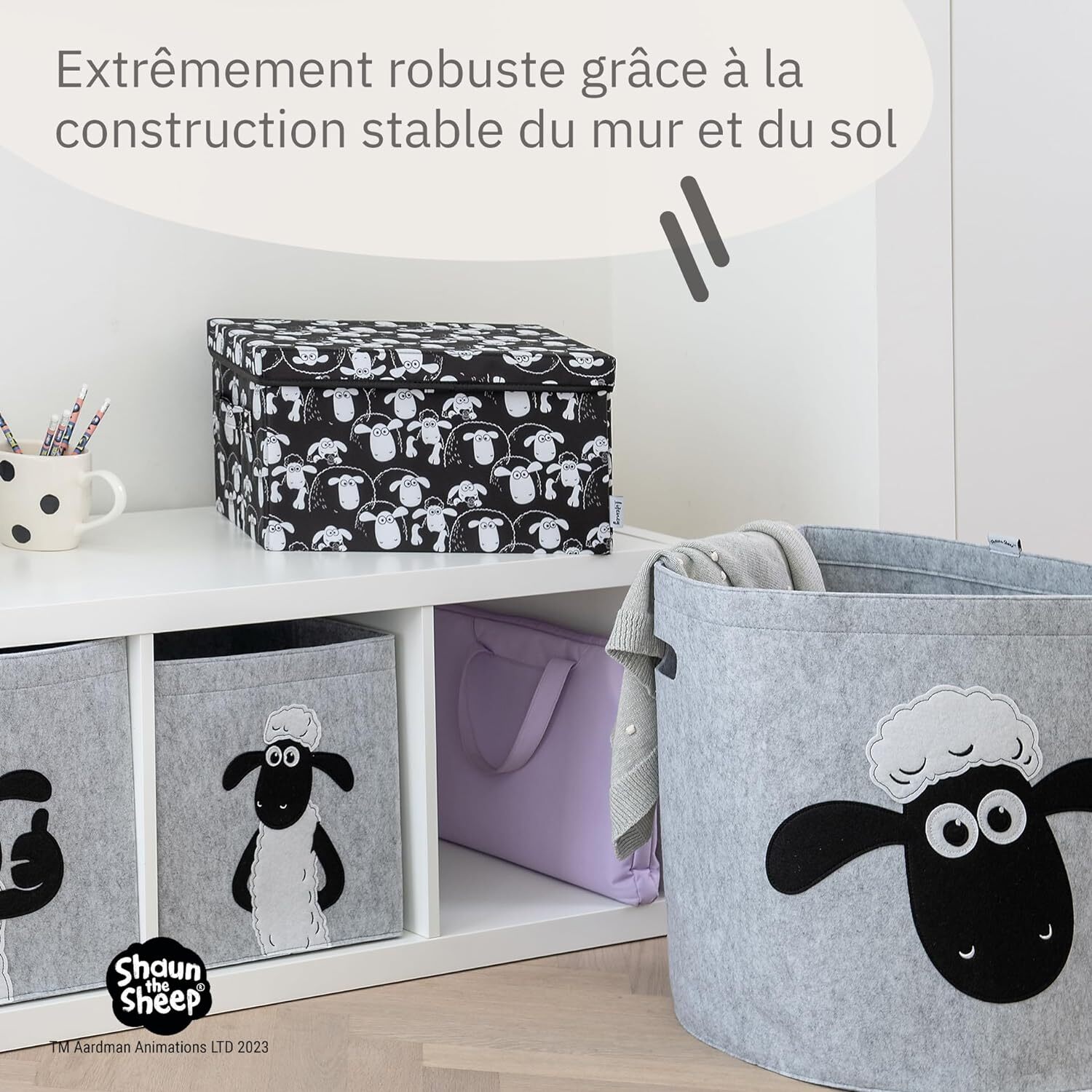 Boîte de rangement avec couvercle fond noir Lifeney Shaun le mouton