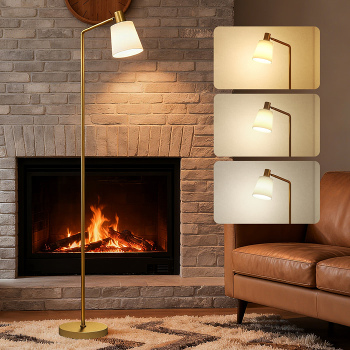 Lámpara de Pie LED Regulable, Lámpara de Pie Salón Moderna con Pantalla Giratoria 350°, 3 Temperaturas de Color 3000K/4000K/6500K y Bombilla E27, para Dormitorio, Oficina, Blanco y Dorado