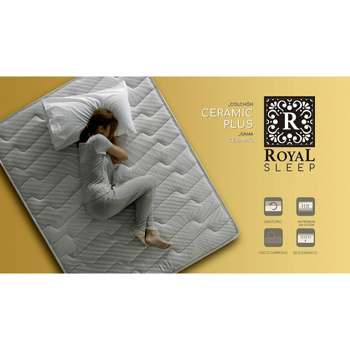 Colchón Viscoelástico Royal Sleep Ceramic Plus, 25 cm, Hilo Carbono y Biocerámico, Regenerador, Firmeza Alta