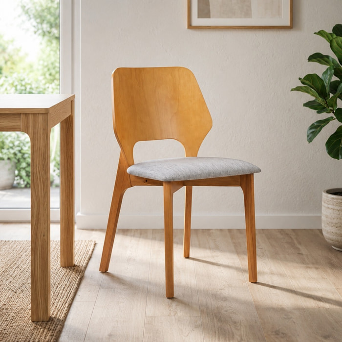 Lot de 2 chaises Tomasucci NATACHA, finition chêne et tissu gris clair, 48 x 55 x H.84 cm